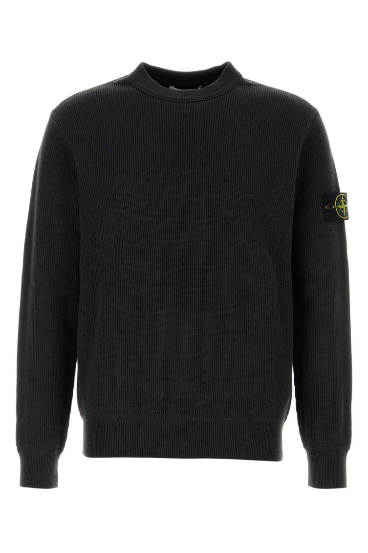 Shop Stone Island Charcoal Cotton Sweater In Dark Grey