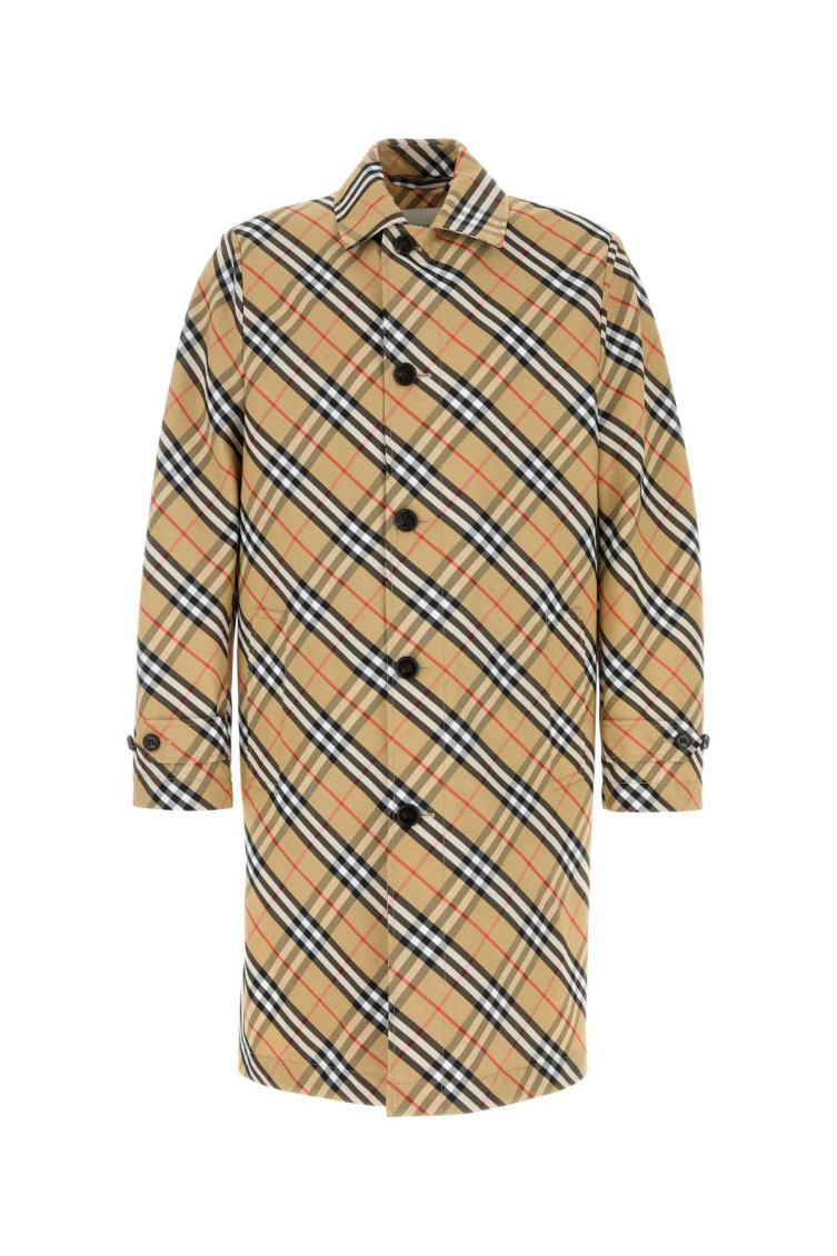 Shop Burberry Brown Embroidered Polyester Trench Coat