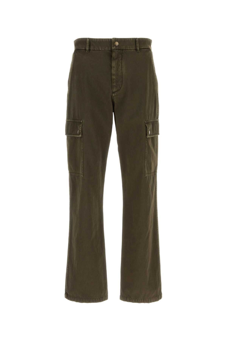 Burberry Cargo Trousers With Belt Loops And Stitch Detailing In Olive
