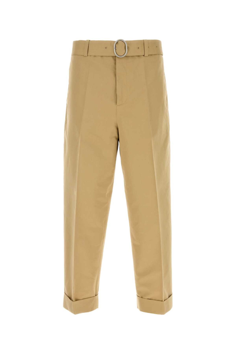 Jil Sander Cotton Blend Trousers Cuffed Hem In Beige