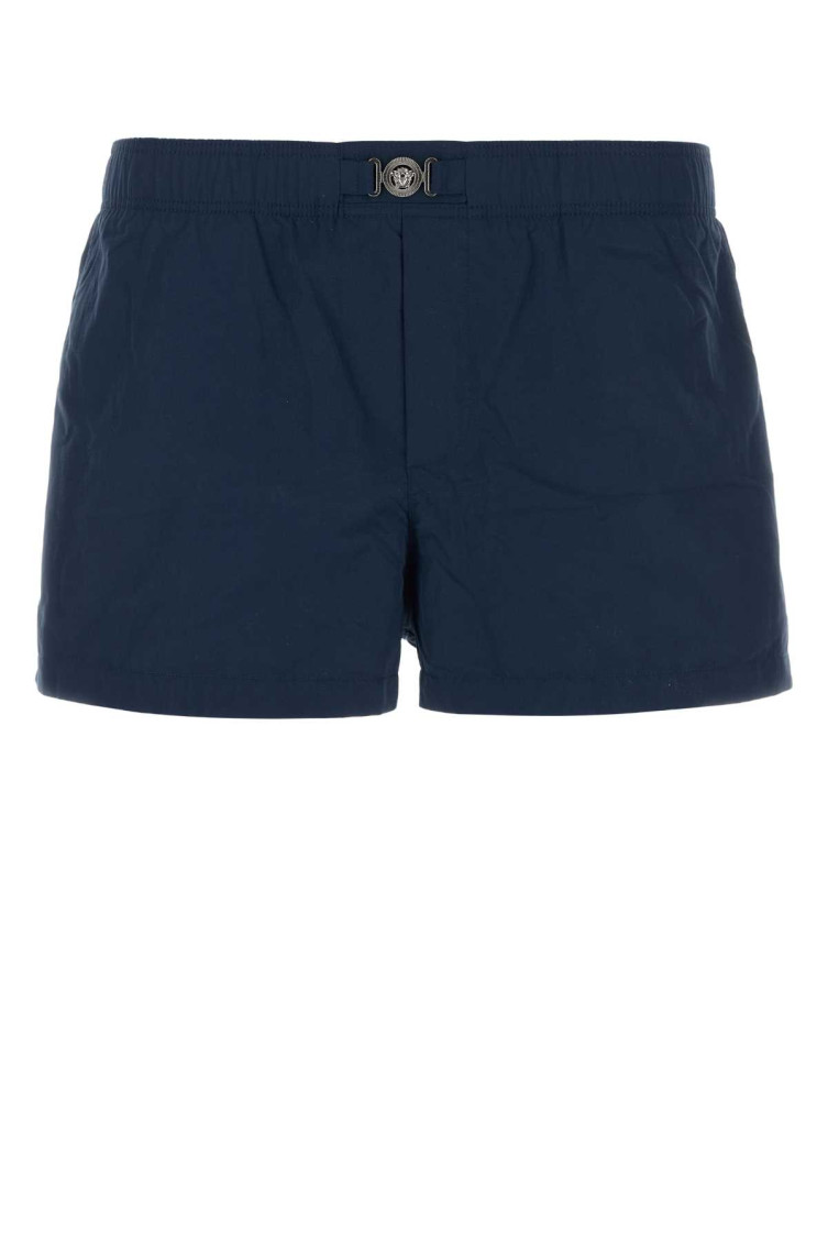Versace Bermuda Shorts Nylon Back Pocket In Navy Blue