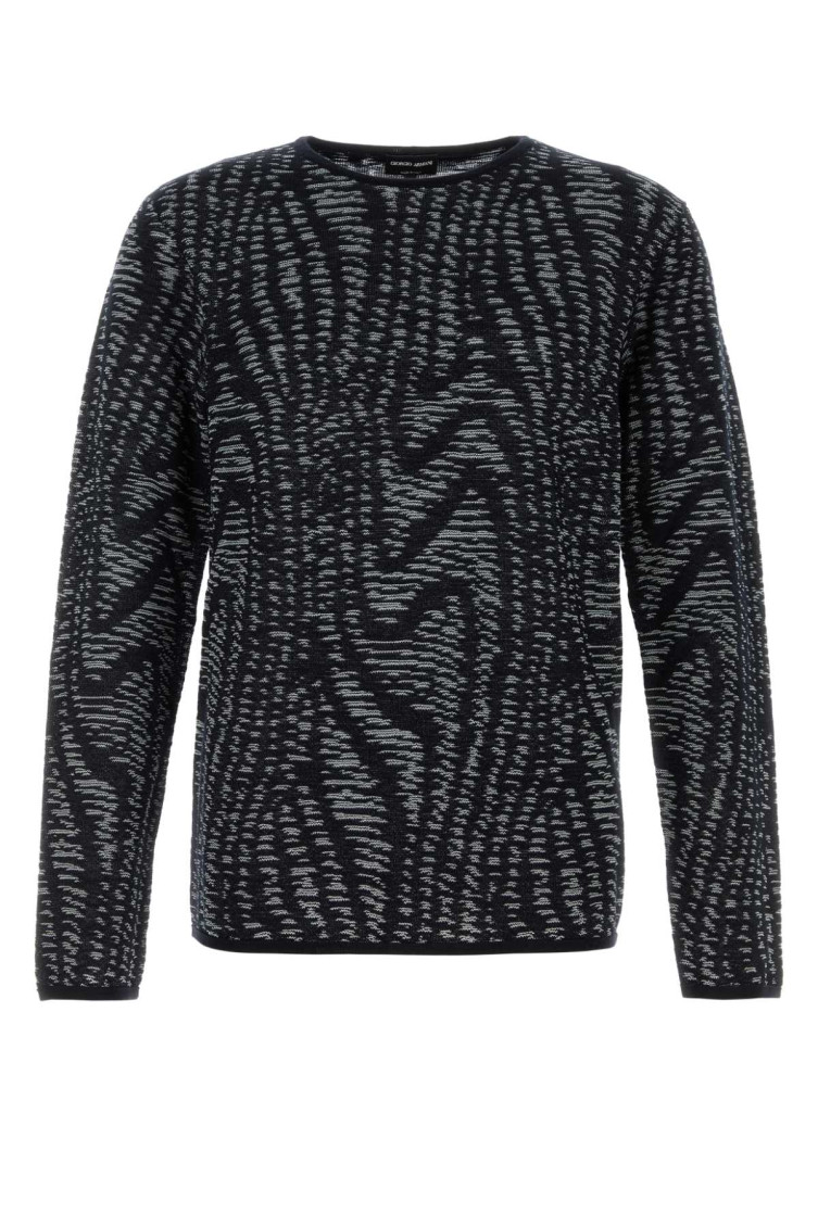 Giorgio Armani Men's Embroidered Jacquard Sweater In Blue