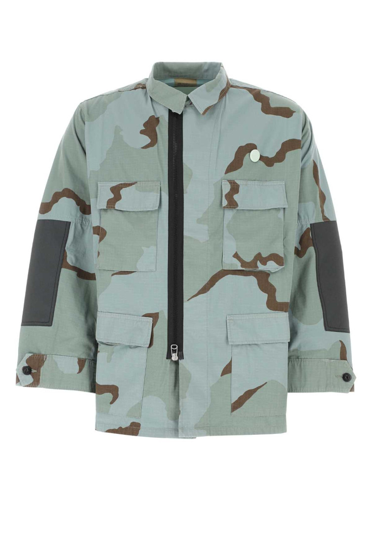 Oamc Cotton Blend Camo Shirt With Adjustable Cuffs In Green