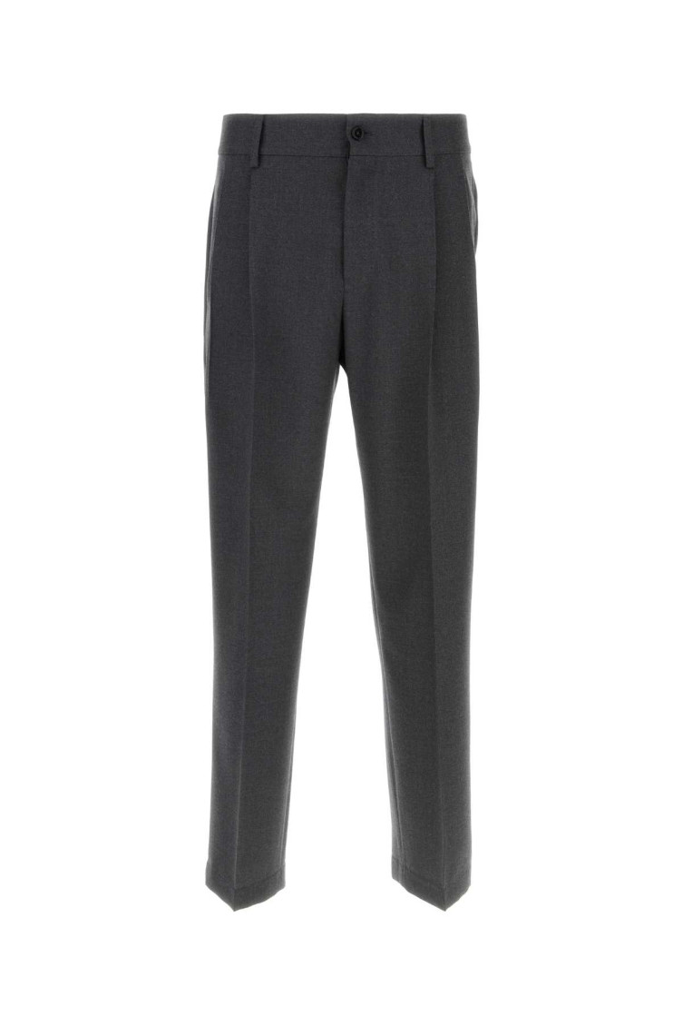 Dolce & Gabbana Trousers Wool Blend Pleated Front In Dark Grey