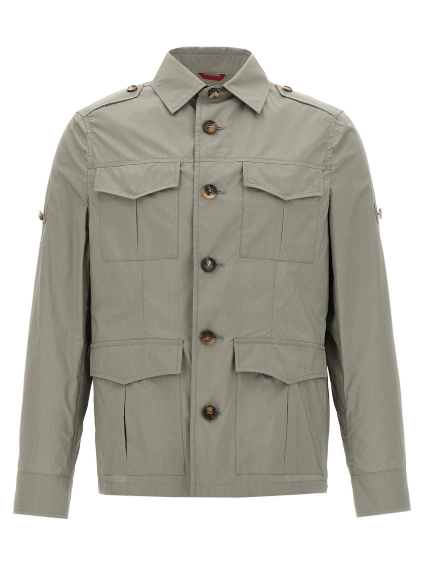 Brunello Cucinelli Waterproof Beige Techno Cotton Jacket In Green