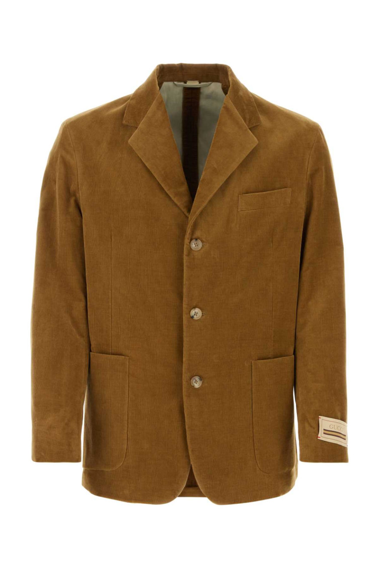 Gucci Velvet Blazer With Front Pockets And Notch Lapels In Light Brown