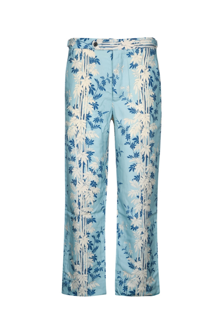 Bode Sky Blue Leaf-print Trousers In Sky Blue