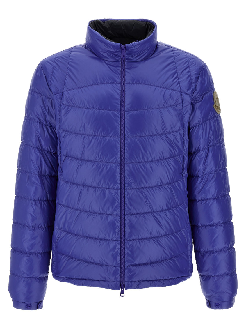 Moncler Padded Jacket With Elastic Cuffs And High Collar In Blue