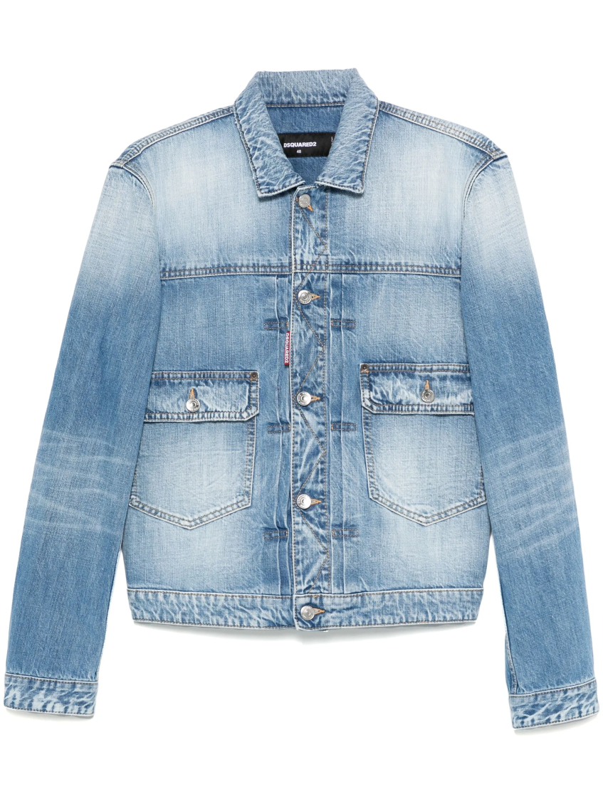 Dsquared2 Denim Jacket With Buttoned Cuffs And Pockets In Navy Blue