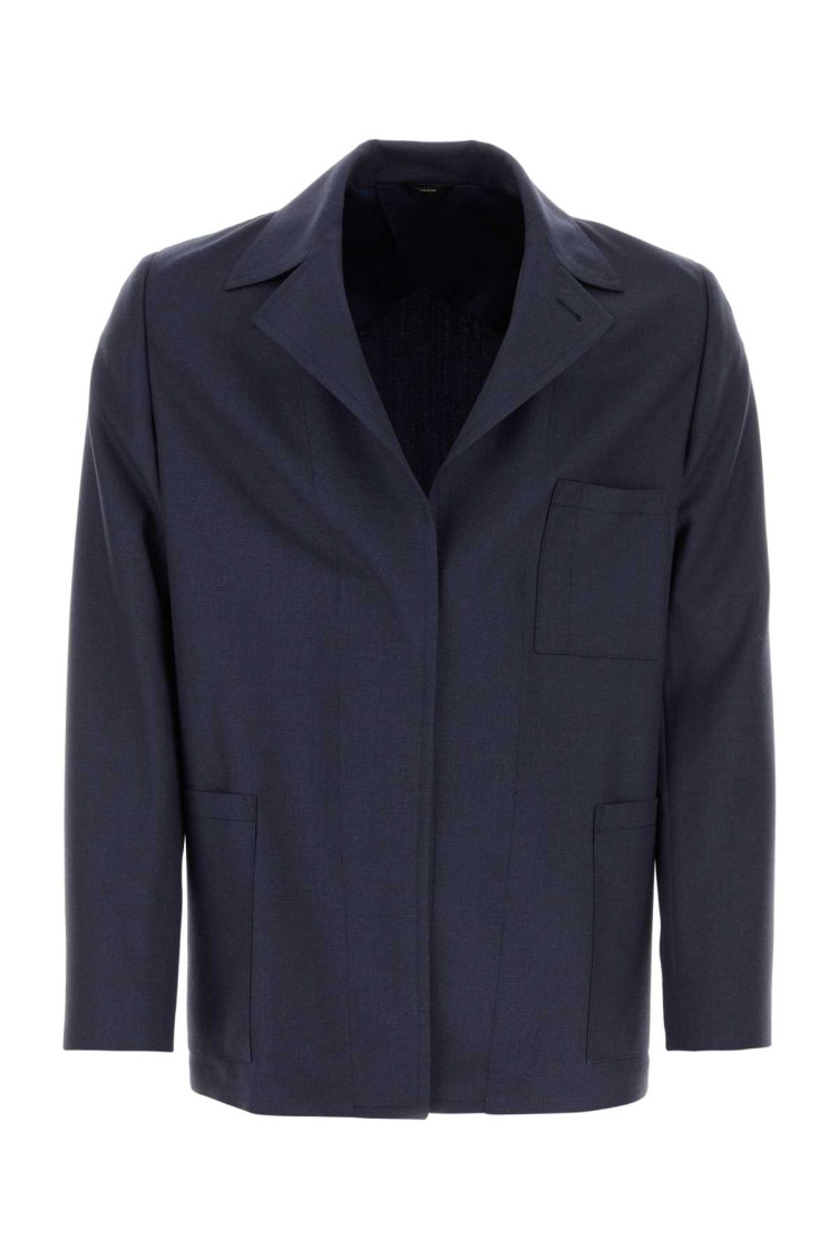 Fendi Single-breasted Jacket With No Visible External Buttons In Dark Blue