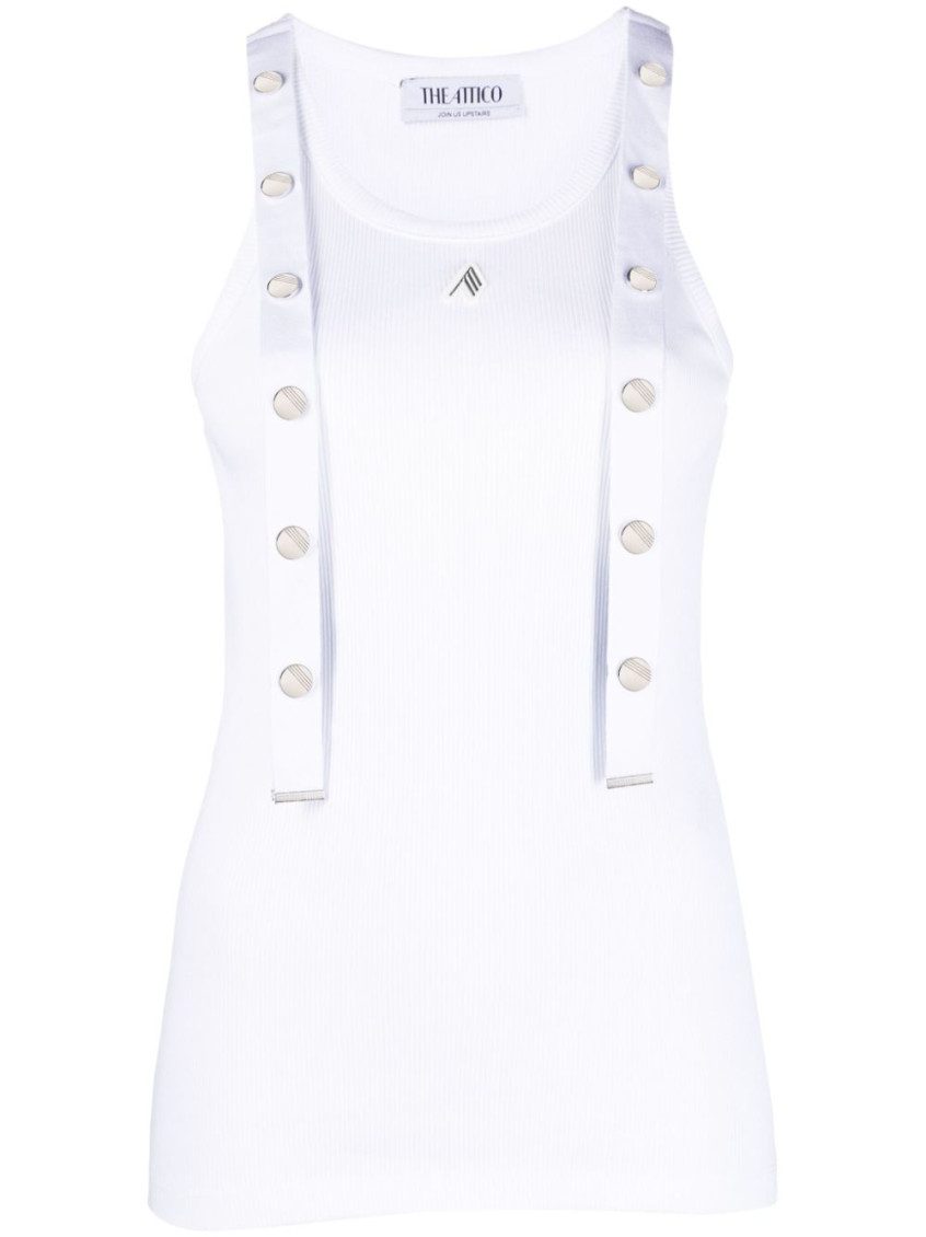 Shop Attico White Ribbed Cotton Tank Top