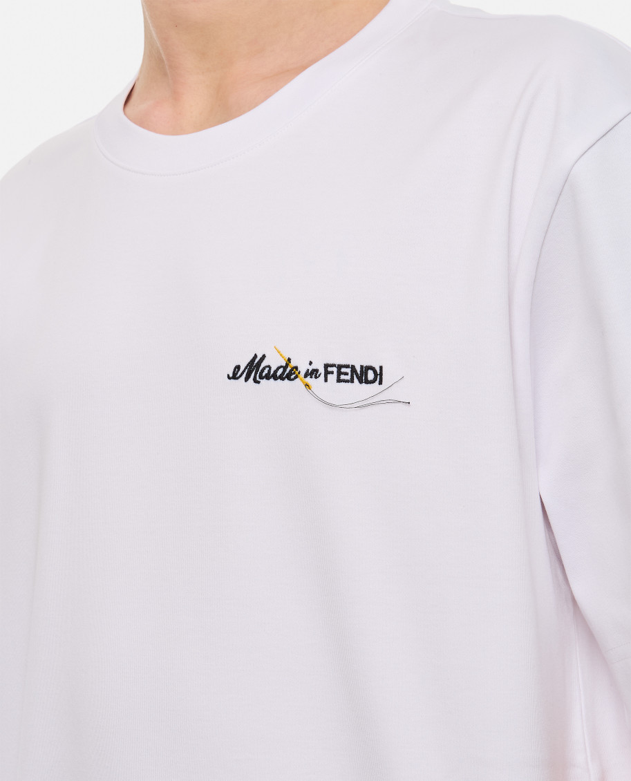 関税込【FENDI】ロゴディテール クルーネック Tシャツ ホワイト Fendi White Logo Detail T-shirt for Men Online India at
