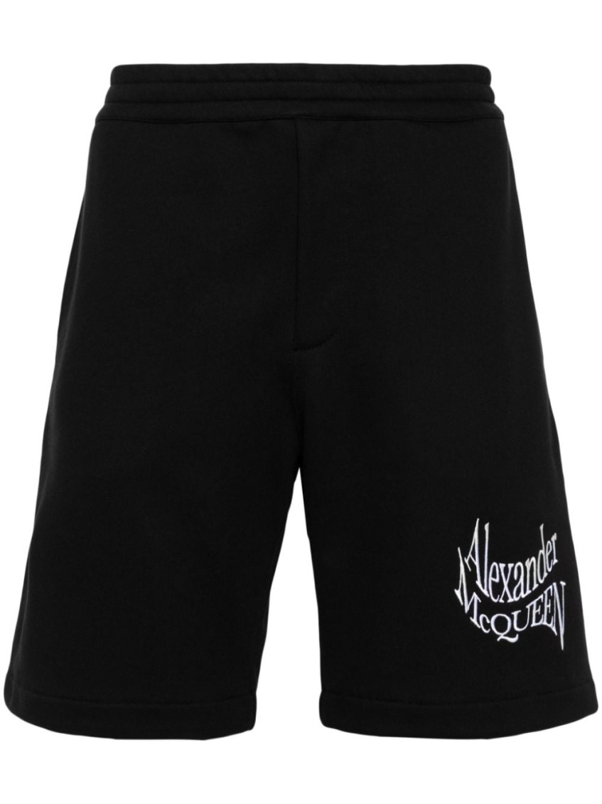 Alexander Mcqueen Alexander Mc Queen Black Bermuda Shorts With Distorted Logo In Black