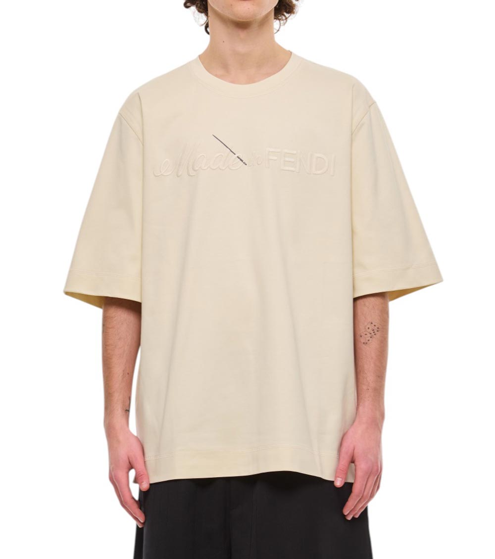 Fendi Oversized Cotton T-shirt In Beige