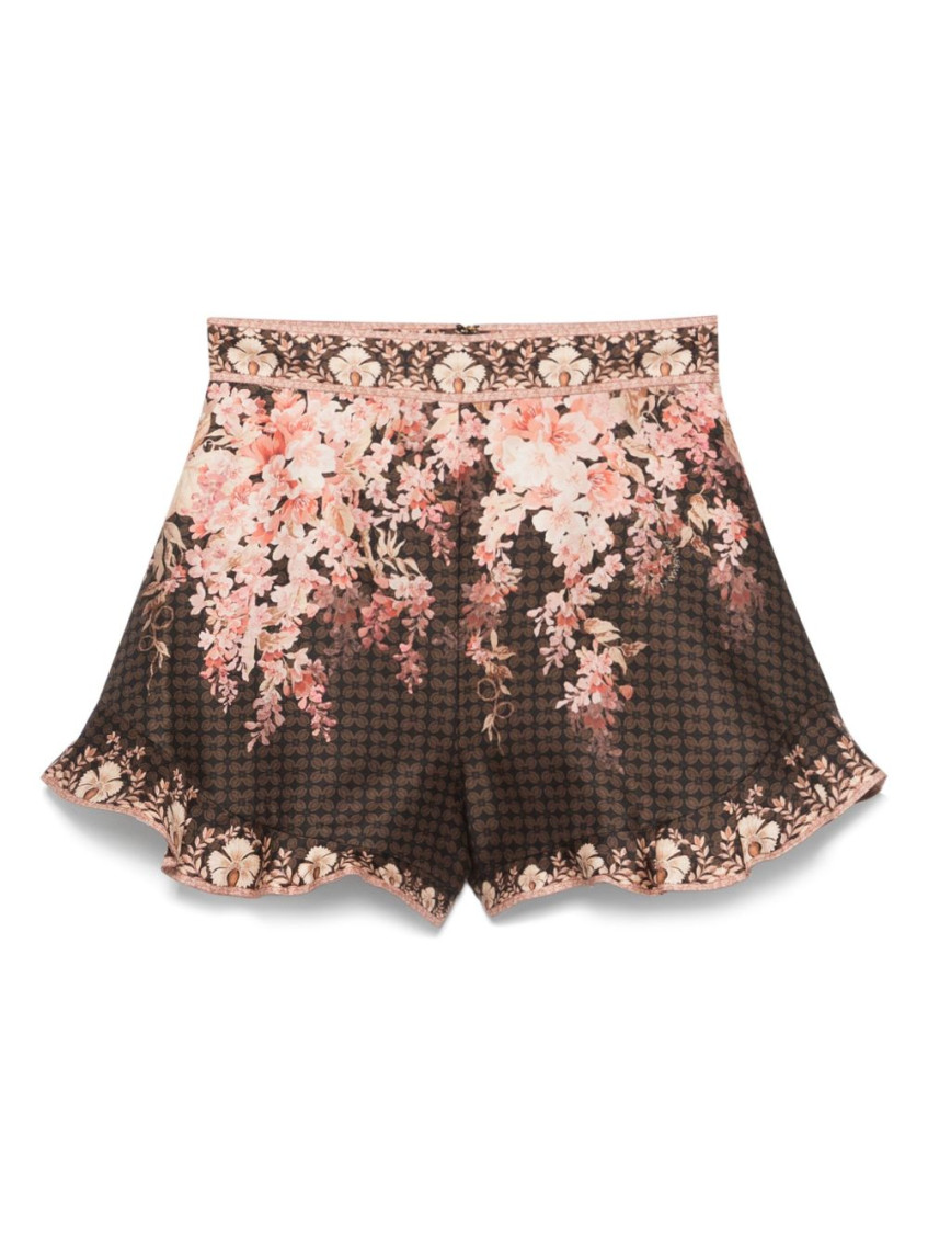 Shop Zimmermann Black Printed Linen Blend Shorts