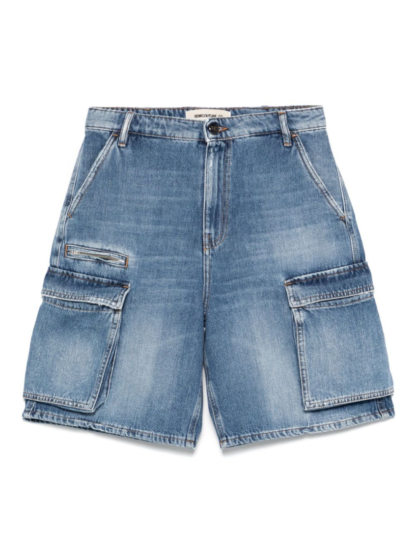 Shop Semicouture Blue Gema Denim Shorts