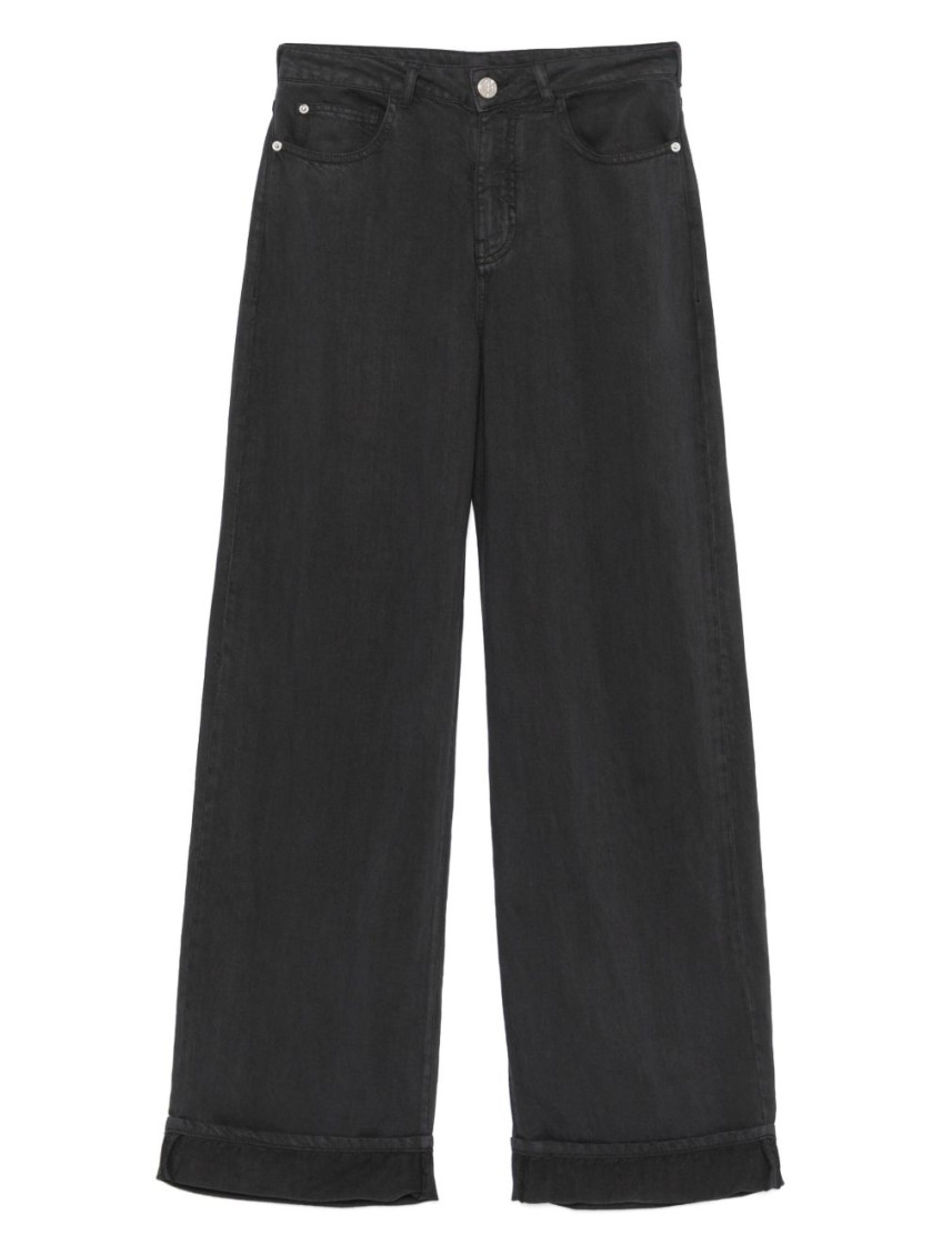 Emporio Armani Blue Linen Blend Wide-leg Jeans