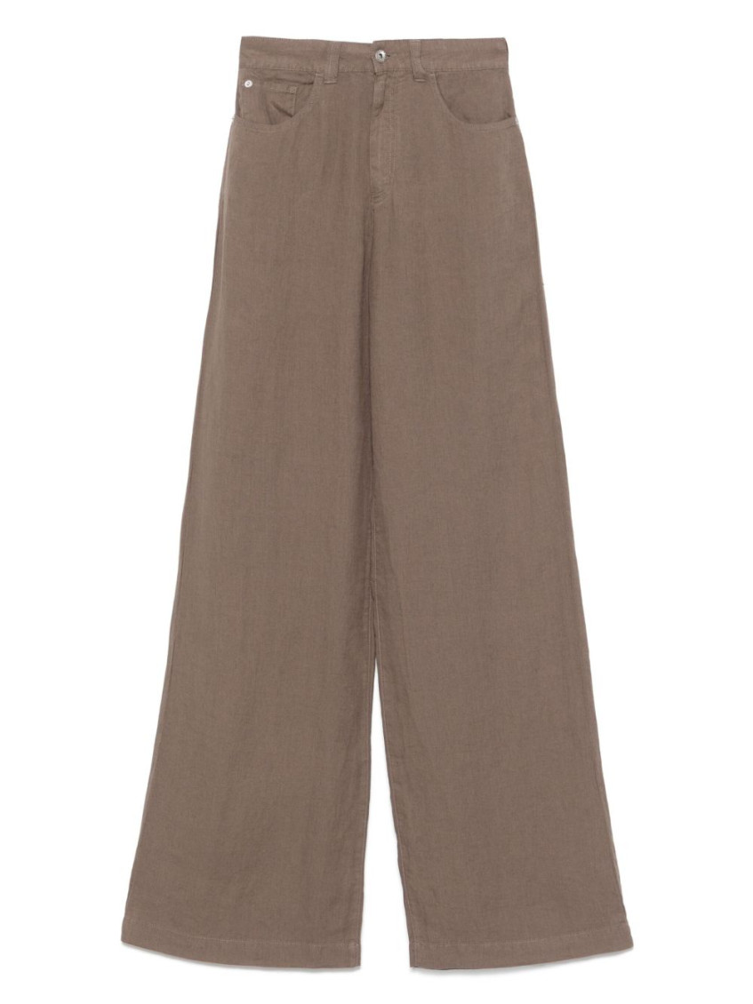 Emporio Armani Brown Wide-leg Linen Trousers