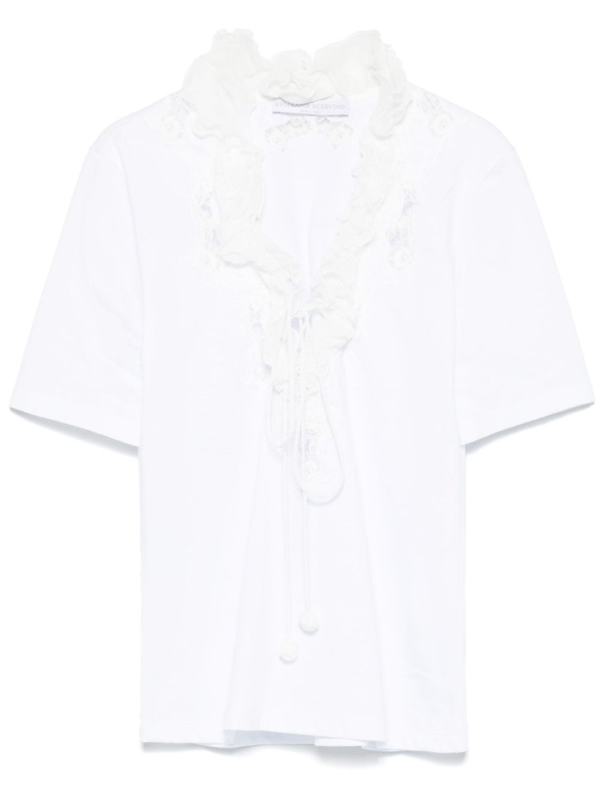 Ermanno Scervino White Lace Detail Cotton T-shirt