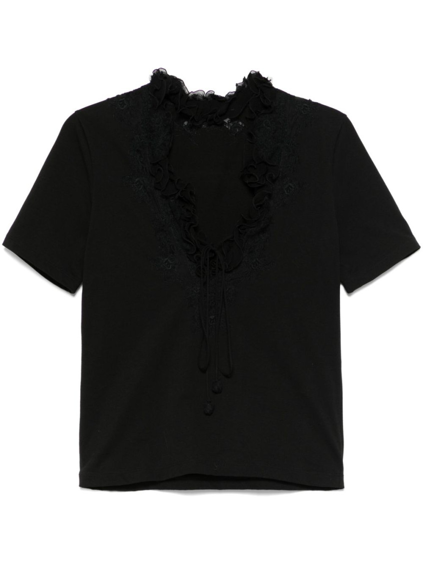 Ermanno Scervino Black Lace Detail Cotton T-shirt