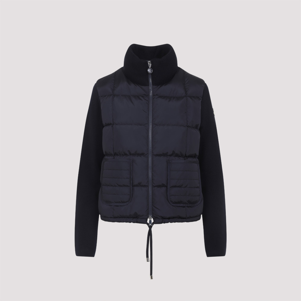 Moncler Navy Blue Padded Wool Zip-up Cardigan