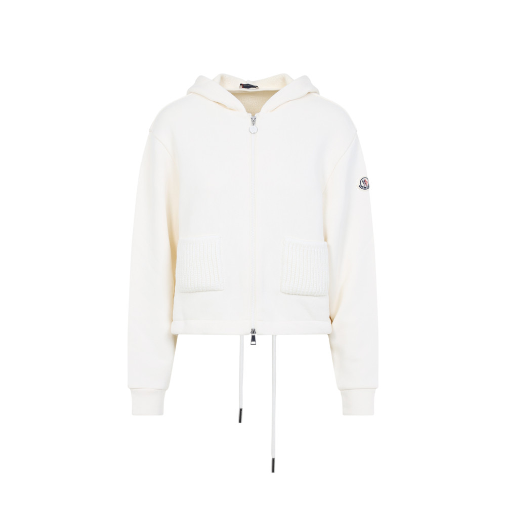 Moncler Cotton Fleece Zip Up Jacket In Neutral