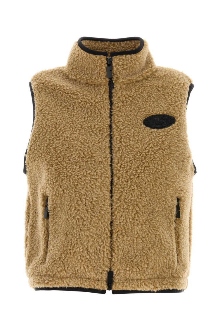 Burberry Teddy Fabric High Collar Vest With Side Pockets In Brown
