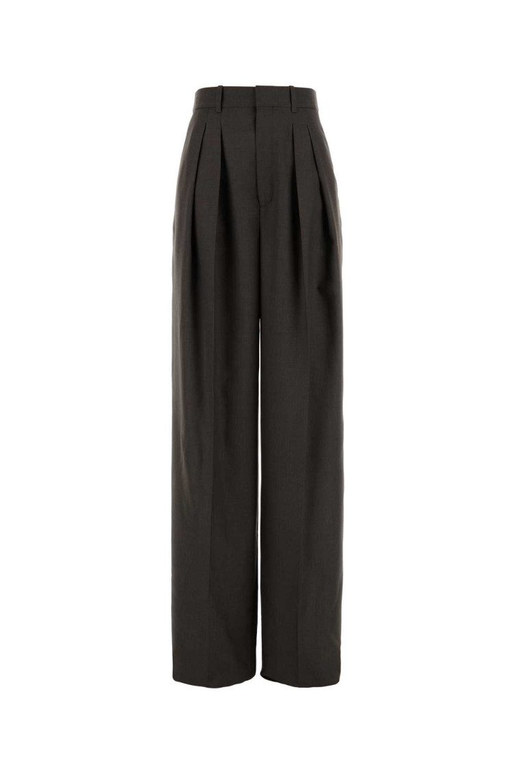 Saint Laurent Wool Trousers With High Waist And Wide Leg In Brown