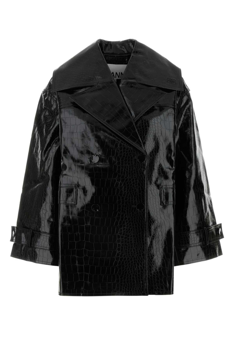 Ganni Black Double Breasted Midi Jacket