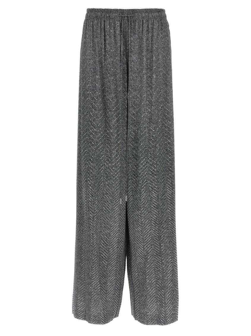 Ermanno Scervino Herringbone Drawstring Palazzo Pants In Gray