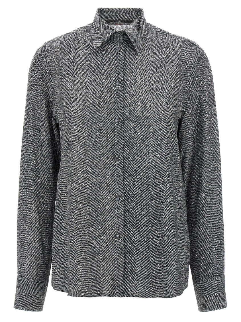 Ermanno Scervino Herringbone Shirt Adorned With Rhinestone Details In Multi
