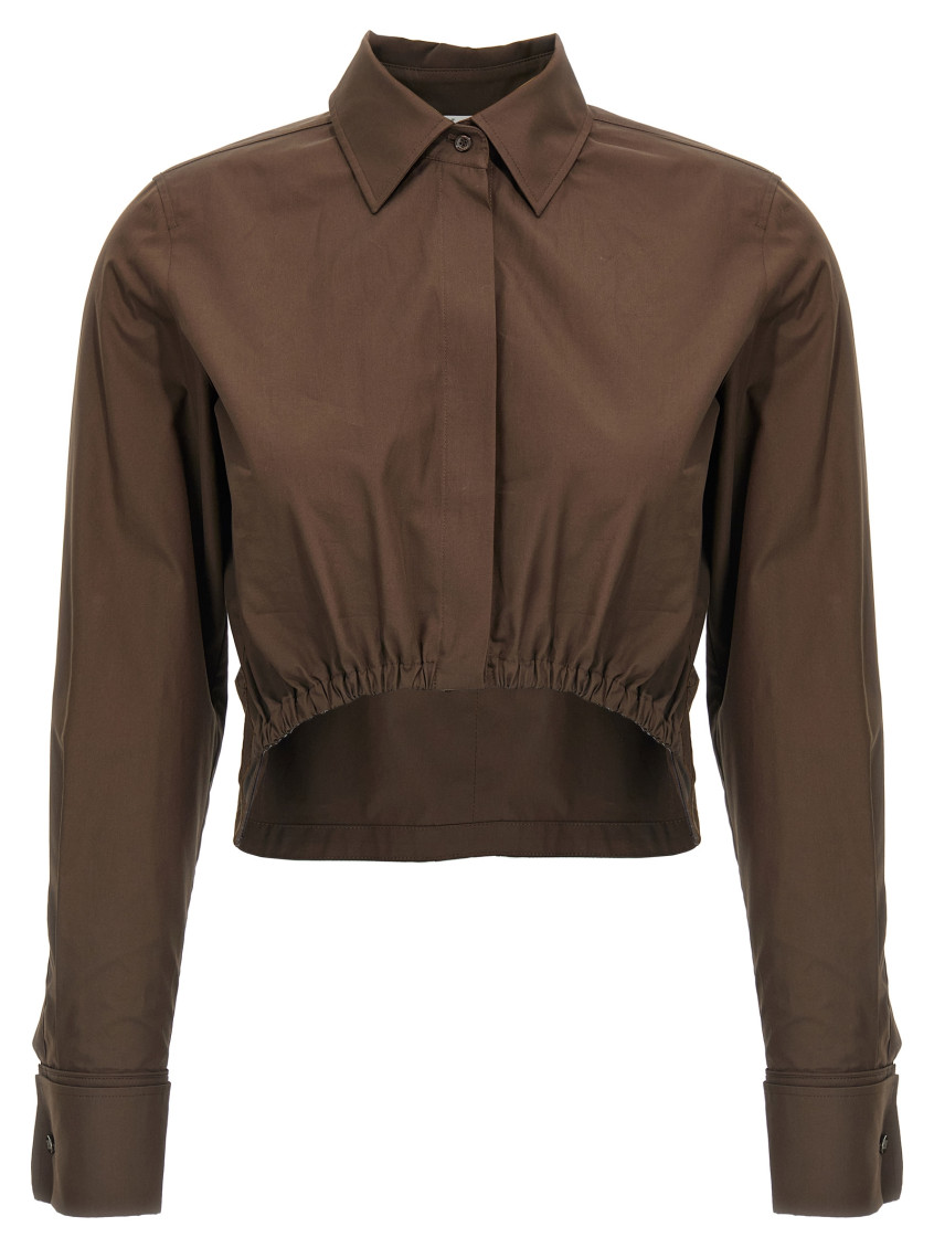 Max Mara Cropped Collared Shirt Elasticated Hem In Brown