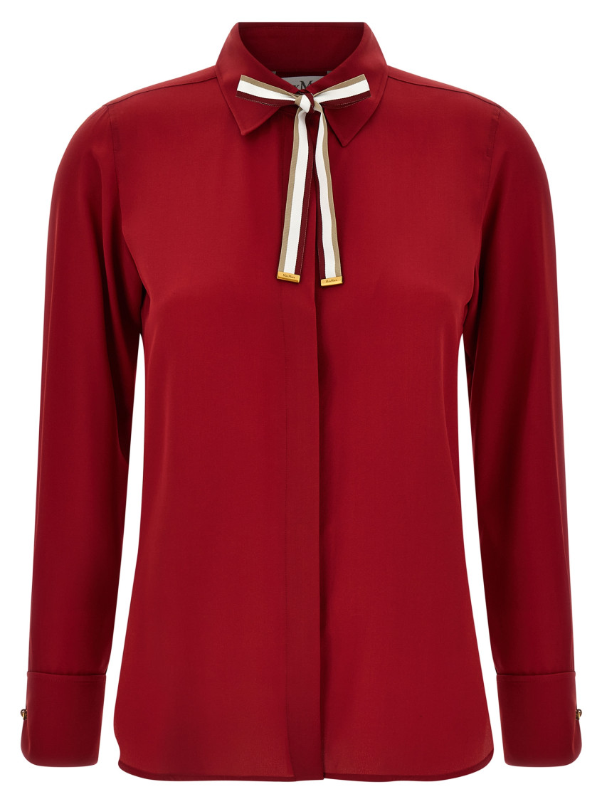 Max Mara Apollo Long-sleeved Silk Shirt In Red