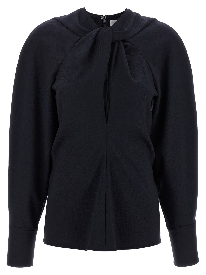 Victoria Beckham Womens Navy Twisted-neckline Textured Stretch-woven Blouse In Blue