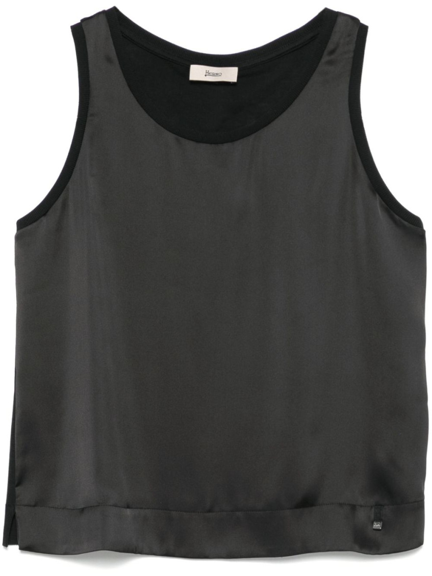 Herno Glam Knit Effect Satin Tank Top In Black