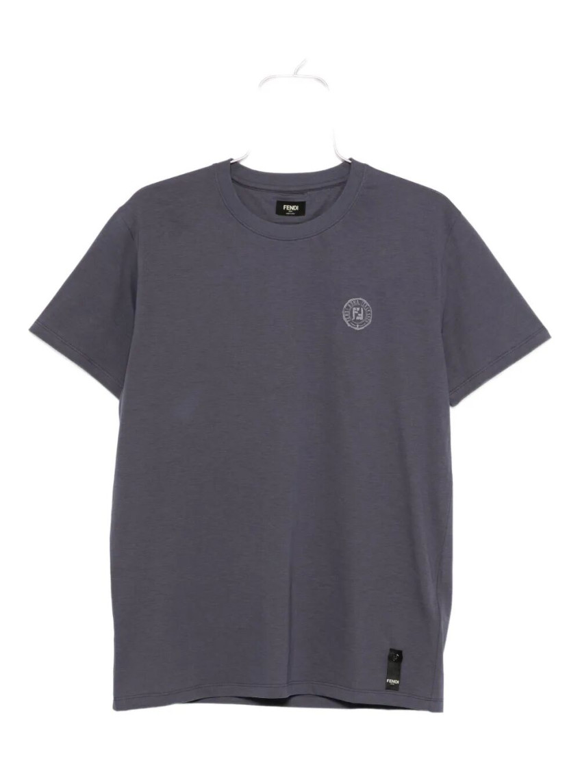 Fendi Cotton T-shirt With Ff Detail In Blue