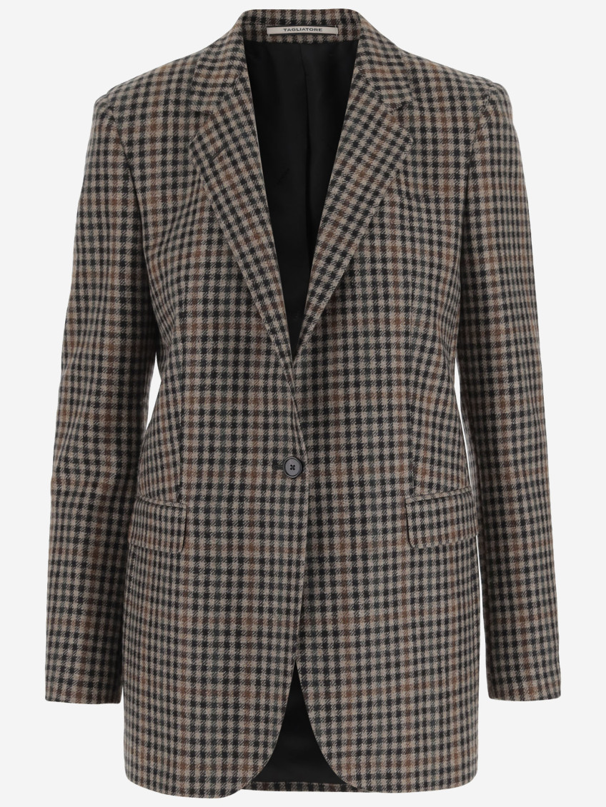 Tagliatore Wool Jacket With Plaid Pattern In Brown
