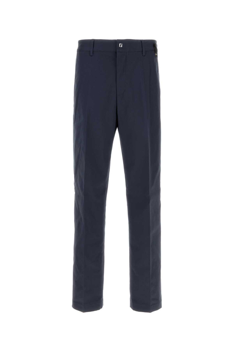 Fendi Men Navy Blue Stretch Cotton Pant In Blue