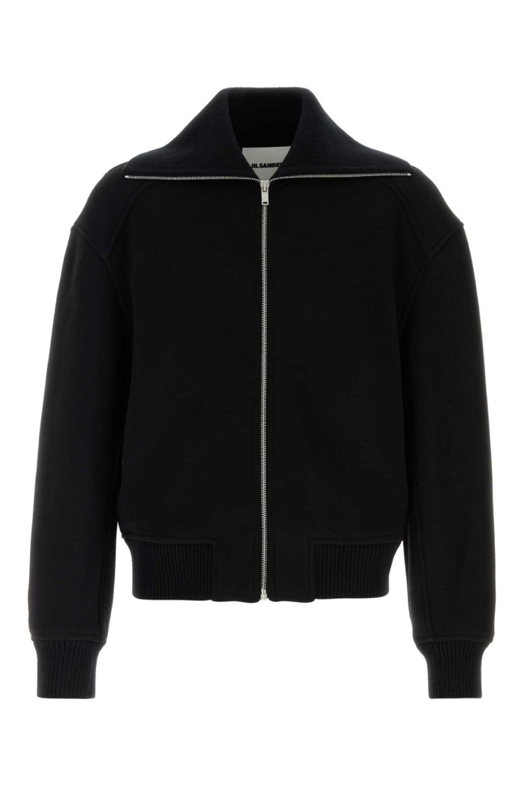 Jil Sander Black Wool Sweather With Zip Up Element In Black
