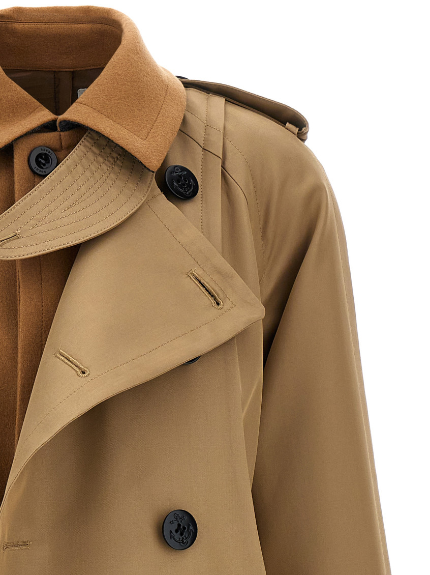 Sacai Brown Melton Trench Coat for Women Online India at Darveys