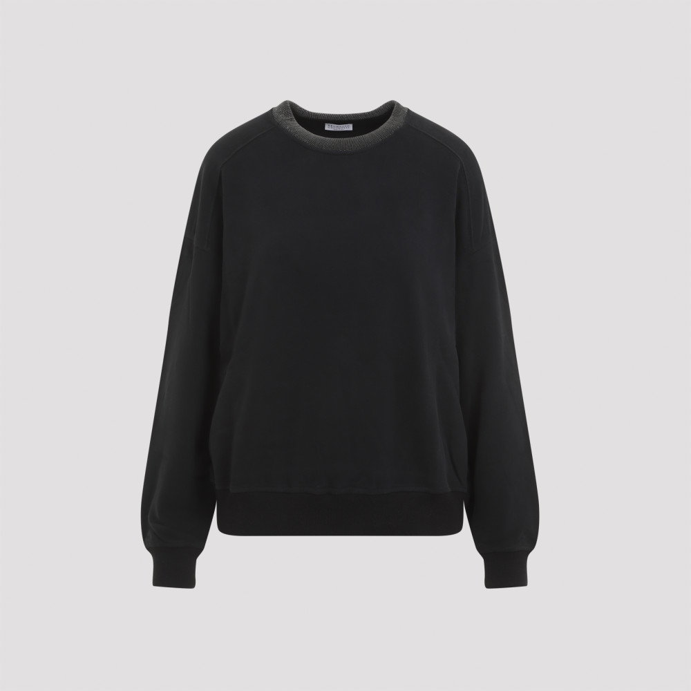 Brunello Cucinelli Black Cotton Crewneck Sweatshirt In Black