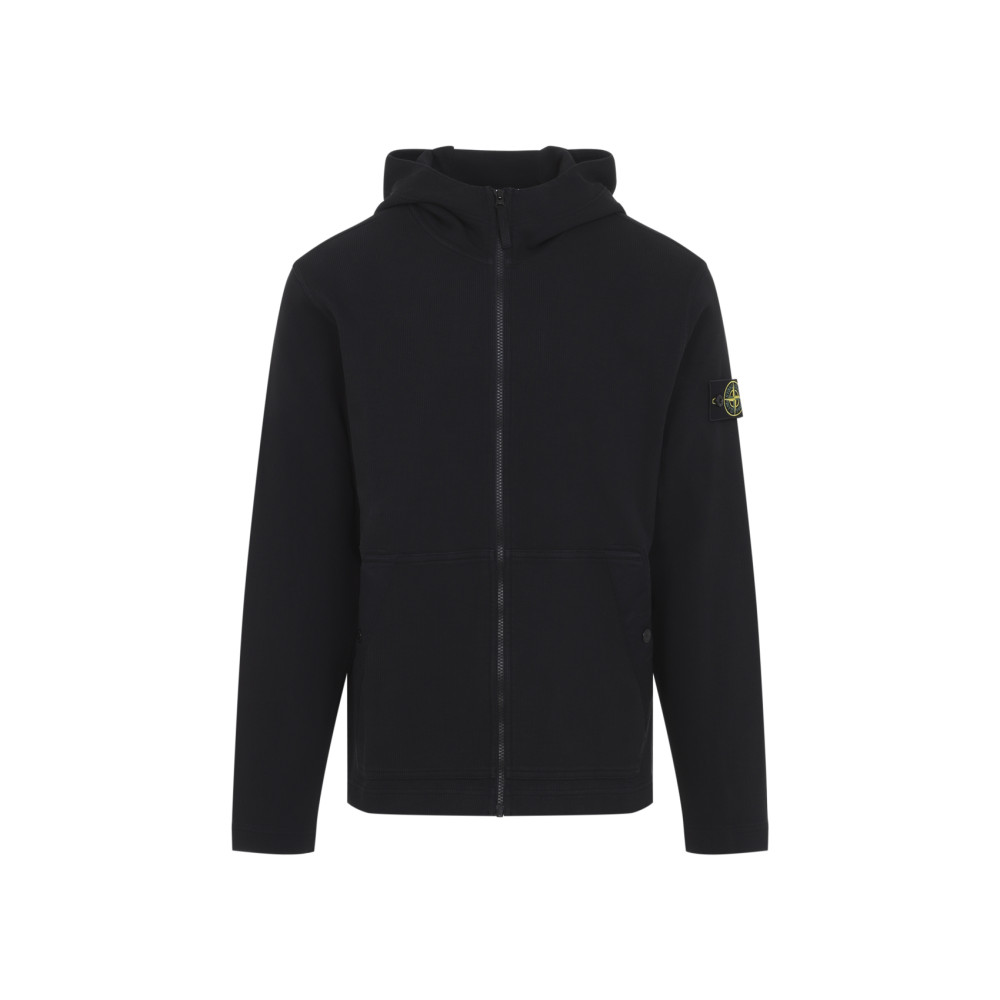 Stone Island Black Zip Up Logo Hoodie for Men Online USA at