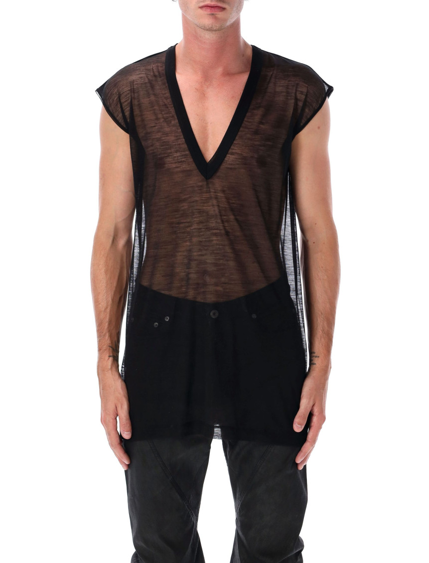 Rick Owens Deep V Sl T-shirt In Black