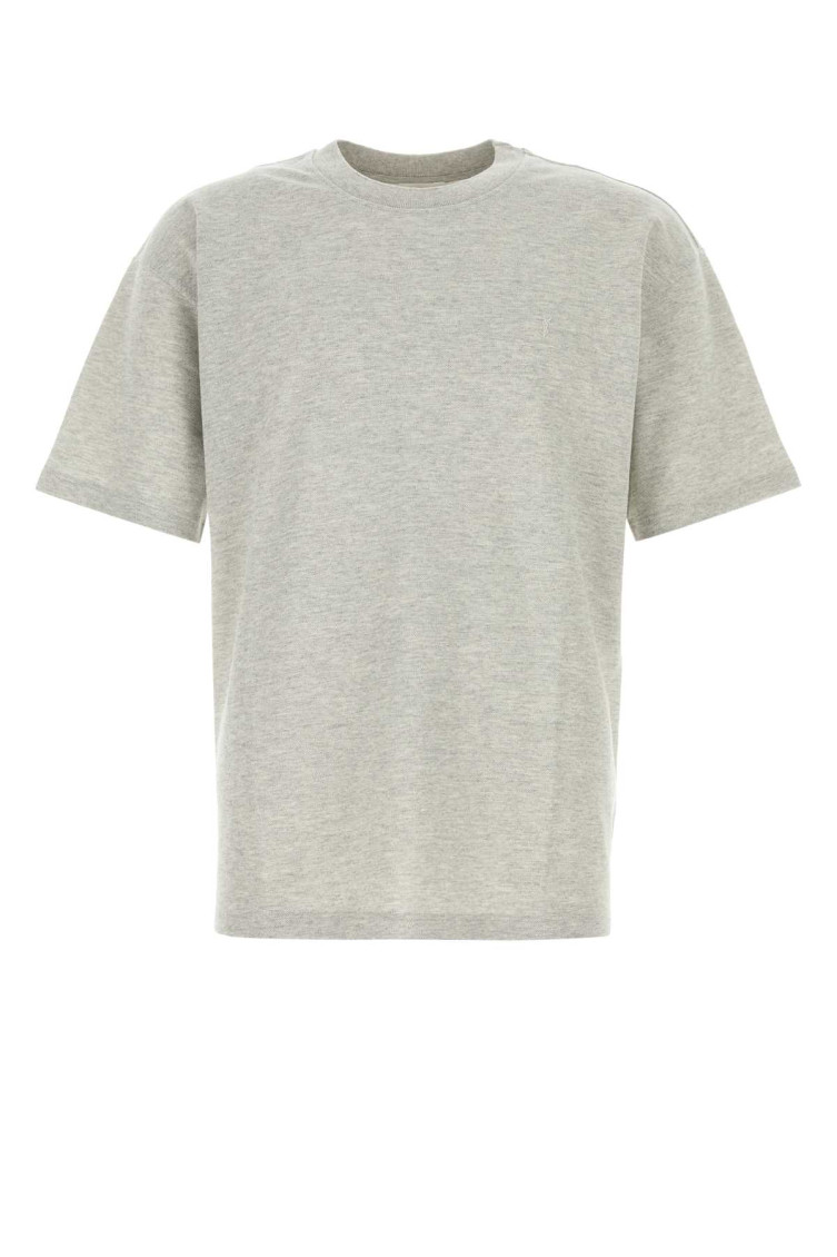 Saint Laurent Grey Crewneck T-shirt With Cassandre Embroidery In Cotton Man In Gray