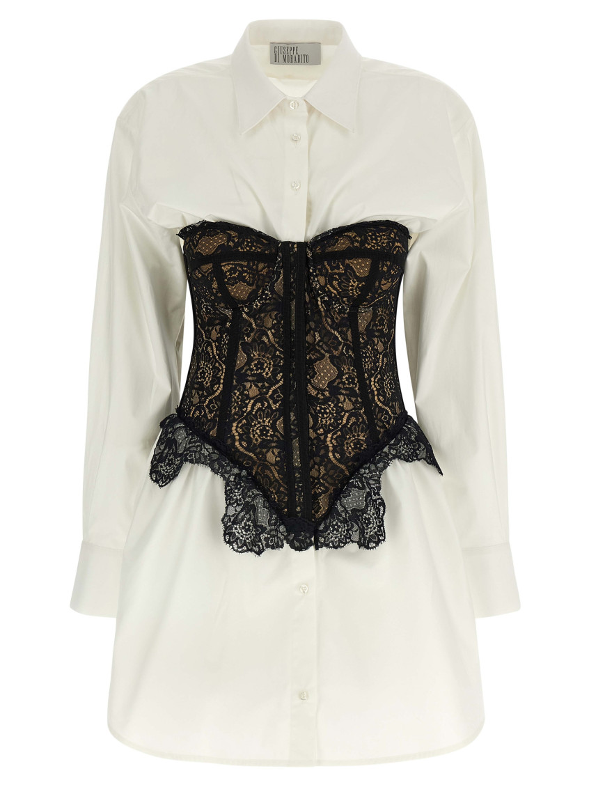 Giuseppe Di Morabito Long Sleeve Corset Style Lace Dress In White