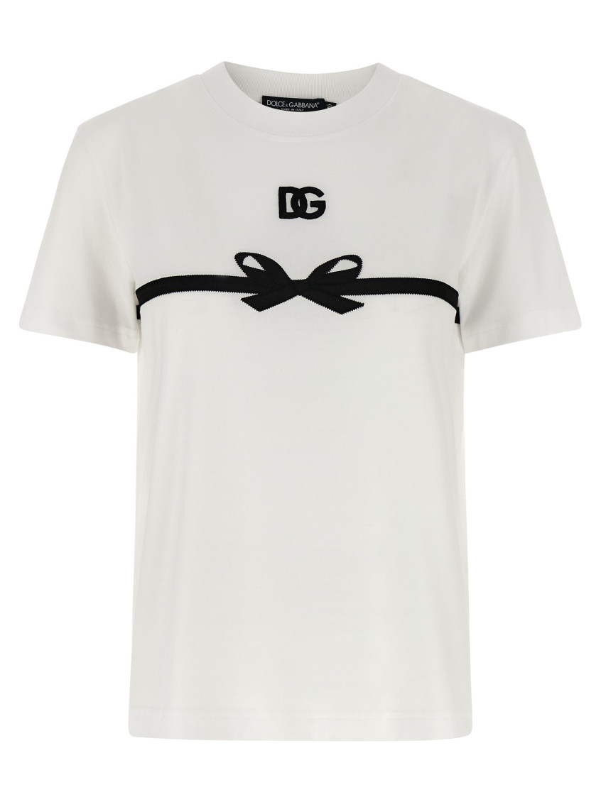 Dolce & Gabbana Embroidered Bow Detail Jersey T-shirt In White
