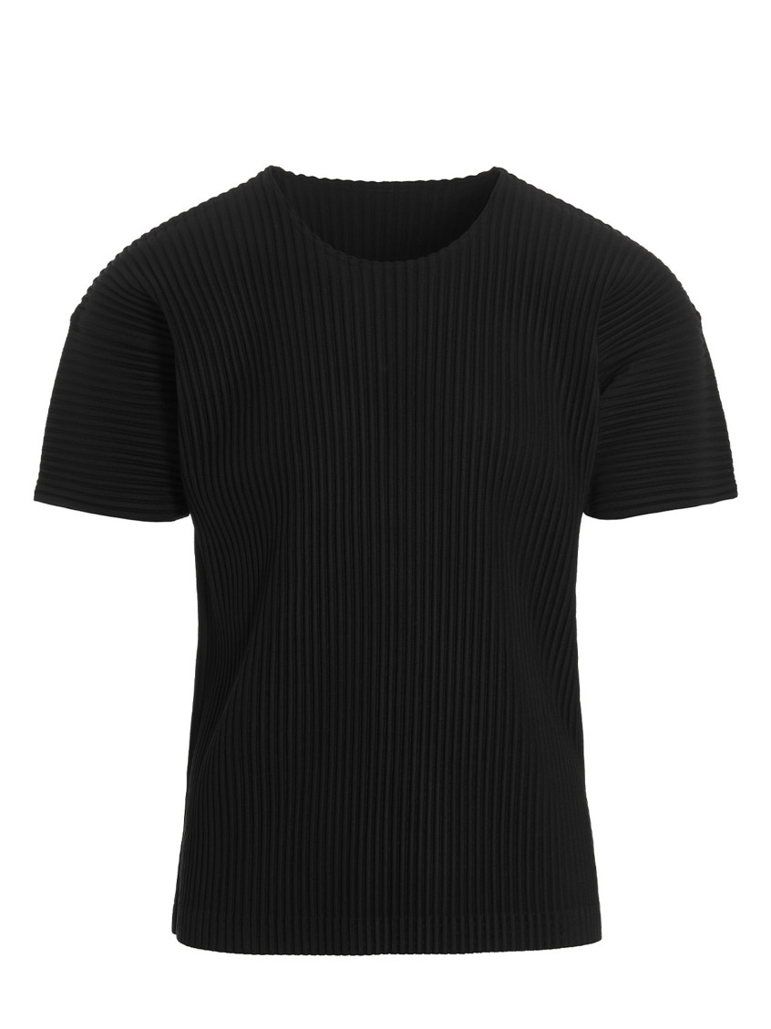 Issey Miyake Textured Pleated T-shirt With Classic Crewneck In Black