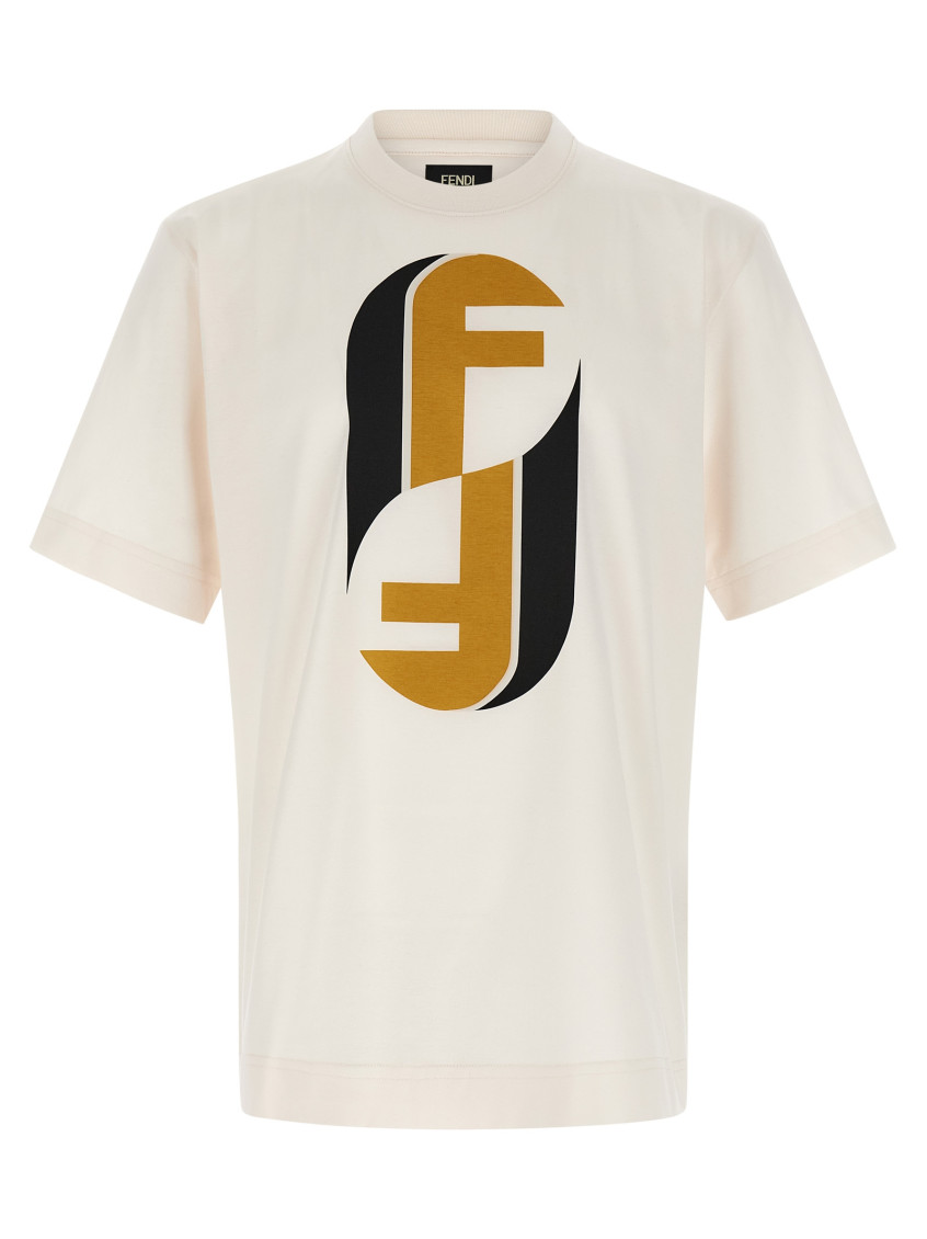 Fendi Beige Crewneck Logo T-shirt In Brown