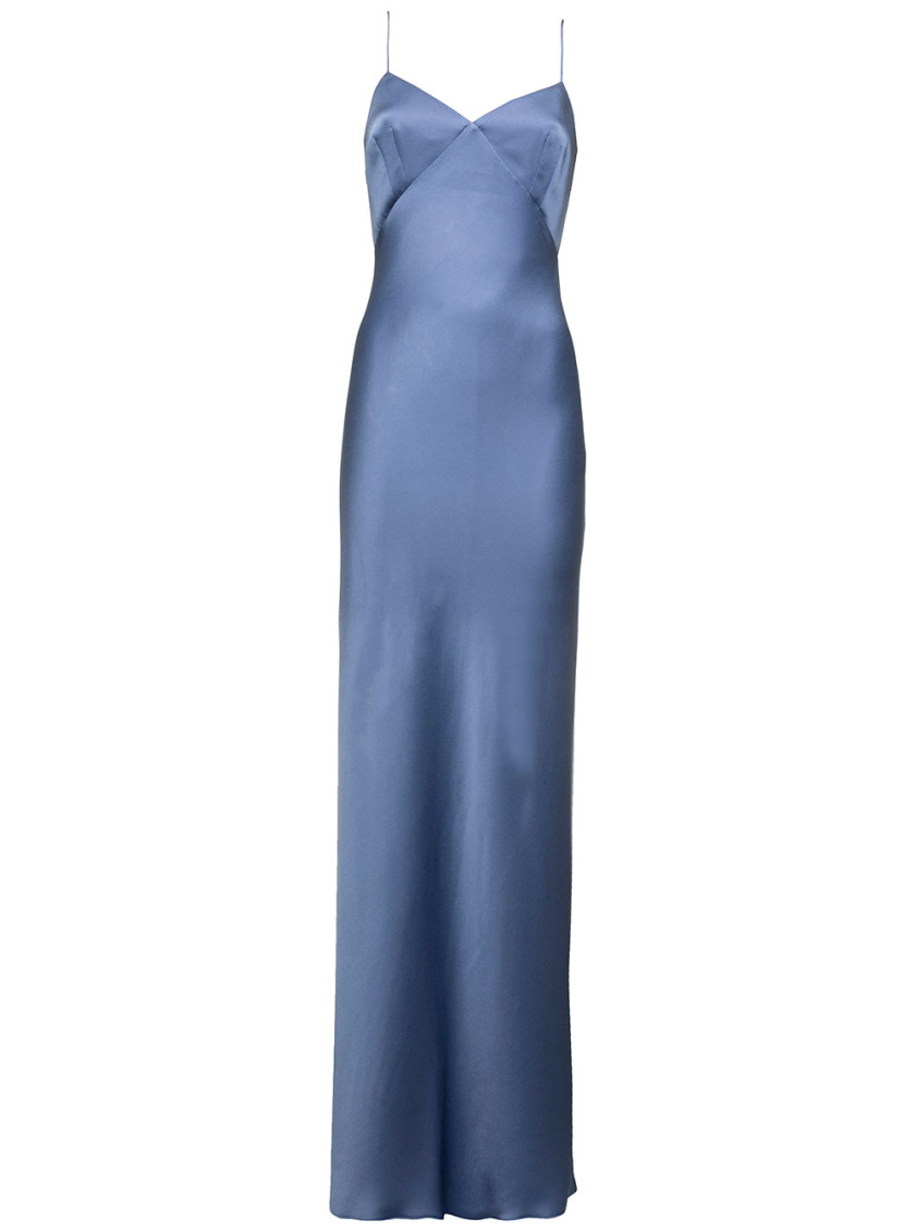 Max Mara Long Light Blue Slip Dress In Acetate Blend Woman In Light Blue