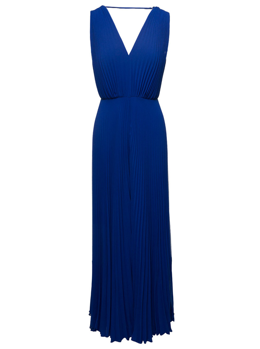 Max Mara Blue Pleated Sleeveless Jumpsuit In Loose Fabric Woman In Blue
